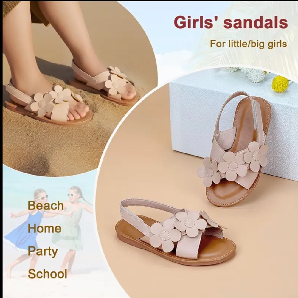 Girls' sandals with flowers and side touch - Picture 12 of 15